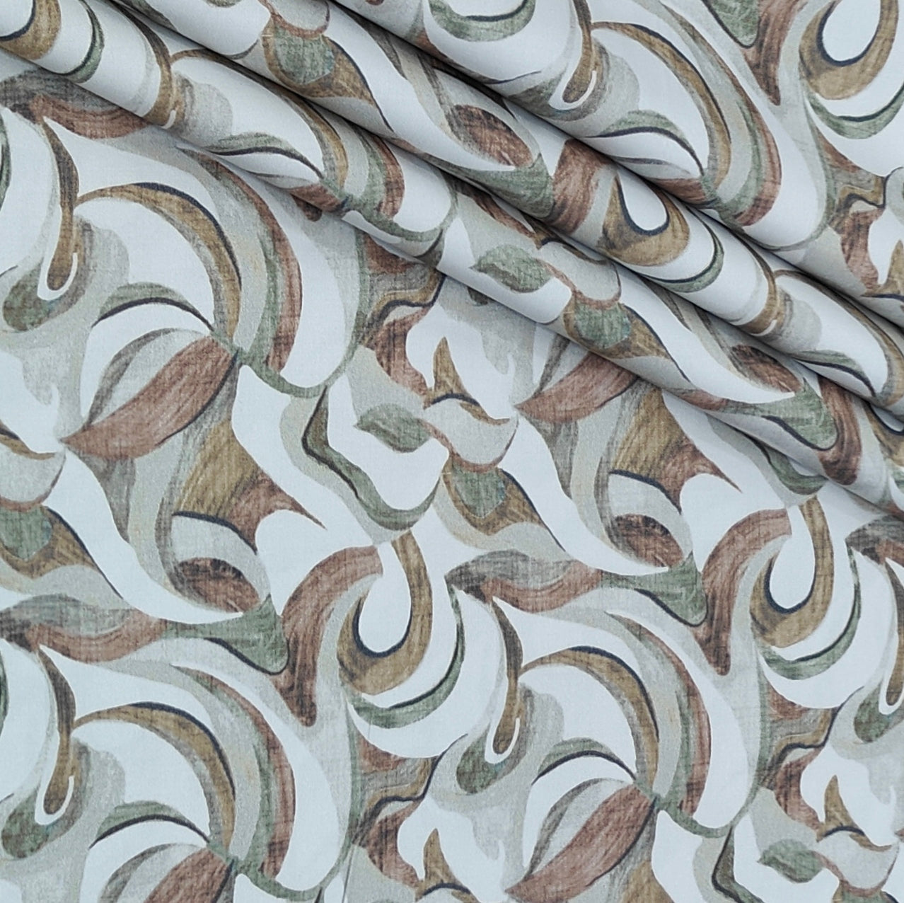Shirt Fabric Soktas Finest 60s Giza Cotton Digital Print Colour Sage Green N Taupe Brown